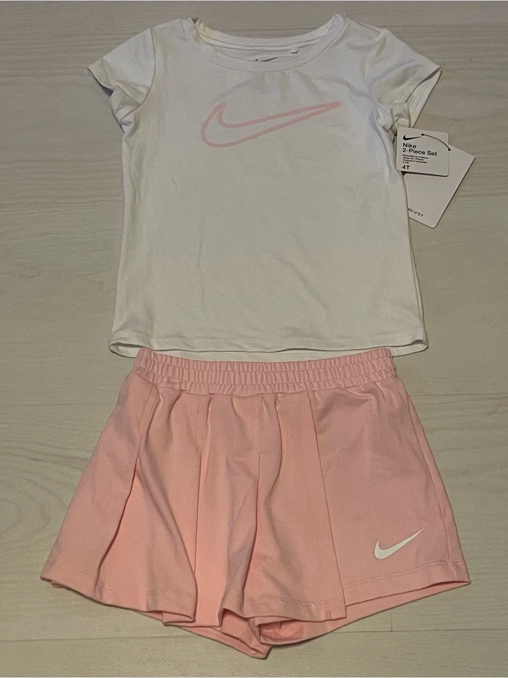 Nike White Tee with Light Pink Skort Girls Dri Fit Active Set